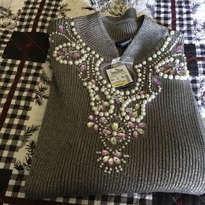 Embellished Gray Embellished Sweater (NWT)